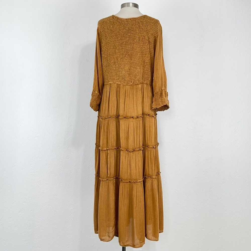 Boho Renaissance Peasant Maxi Dress Sz XL Smocked Tiered Cottagecore Ren Faire - Picture 5 of 8